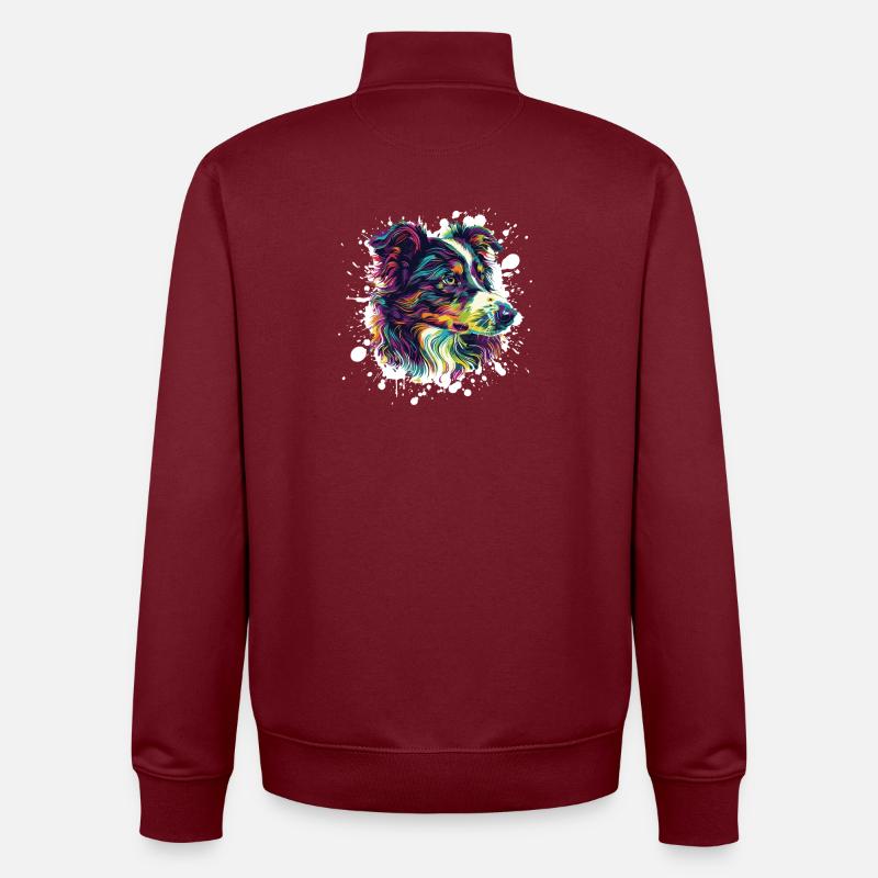 Farbexplosion Hundeporträt - Unisex Organic Zip Sweatshirt von Stanley/Stella - Burgunderrot