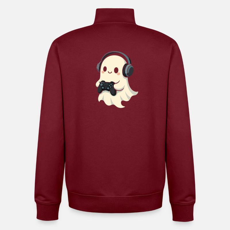 Ghost with Headphones Game Controller - Unisex Organic Zip Sweatshirt by Stanley/Stella - burgundy