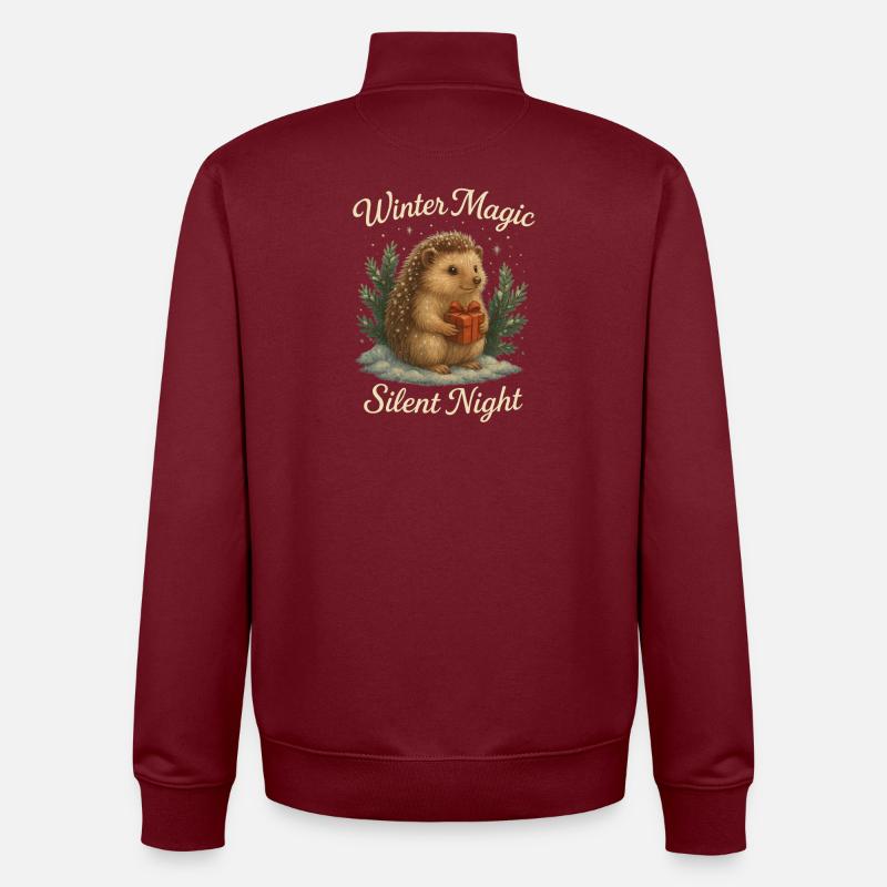 Winter Magic – Silent Night with Hedgehog - Unisex Organic Zip Sweatshirt by Stanley/Stella - burgundy