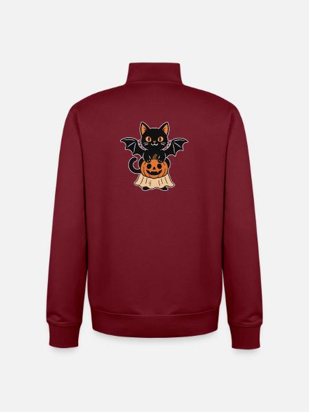 Halloween cat with pumpkin - Unisex Organic Zip Sweatshirt by Stanley/Stella - burgundy