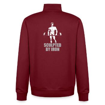 Iron Sculpted Barbell Motif - Unisex Organic Zip Sweatshirt by Stanley/Stella - burgundy - Back - AI Model Male 185 dark (185cm)