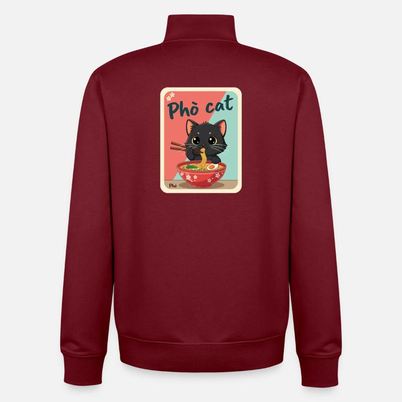 Pho Cat Ramen Katze Illustration - Sweat zippé unisexe en coton bio Stanley/Stella - bordeaux
