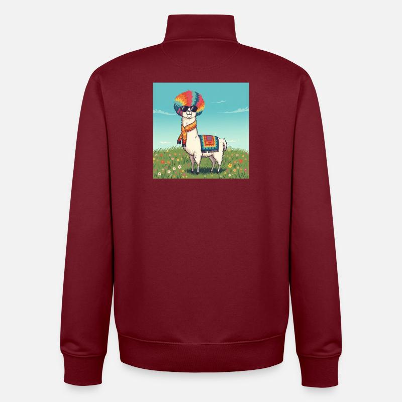 Funky Regenbogen Lama - Unisex Organic Zip Sweatshirt von Stanley/Stella - Burgunderrot