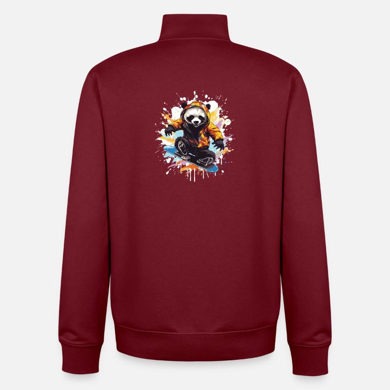 Panda Snowboard - Sweat zippé unisexe en coton bio Stanley/Stella - bordeaux