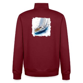 Skizzen Segelboot Bauplan - Unisex Organic Zip Sweatshirt von Stanley/Stella - Burgunderrot - Hinten - AI Model Male 185 dark (185cm)