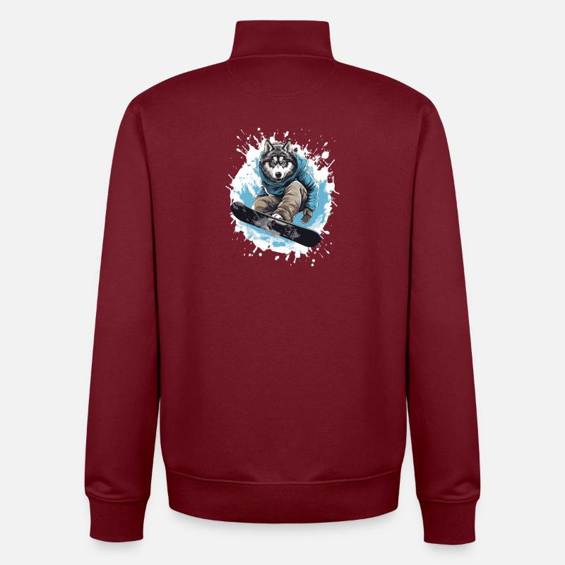 Husky Chien Planche à neige - Sweat zippé unisexe en coton bio Stanley/Stella - bordeaux