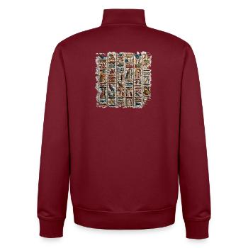 Hiéroglyphes égyptiens Relief en pierre - Sweat zippé unisexe en coton bio Stanley/Stella - bordeaux - Dos - AI Model Male 185 dark (185cm)