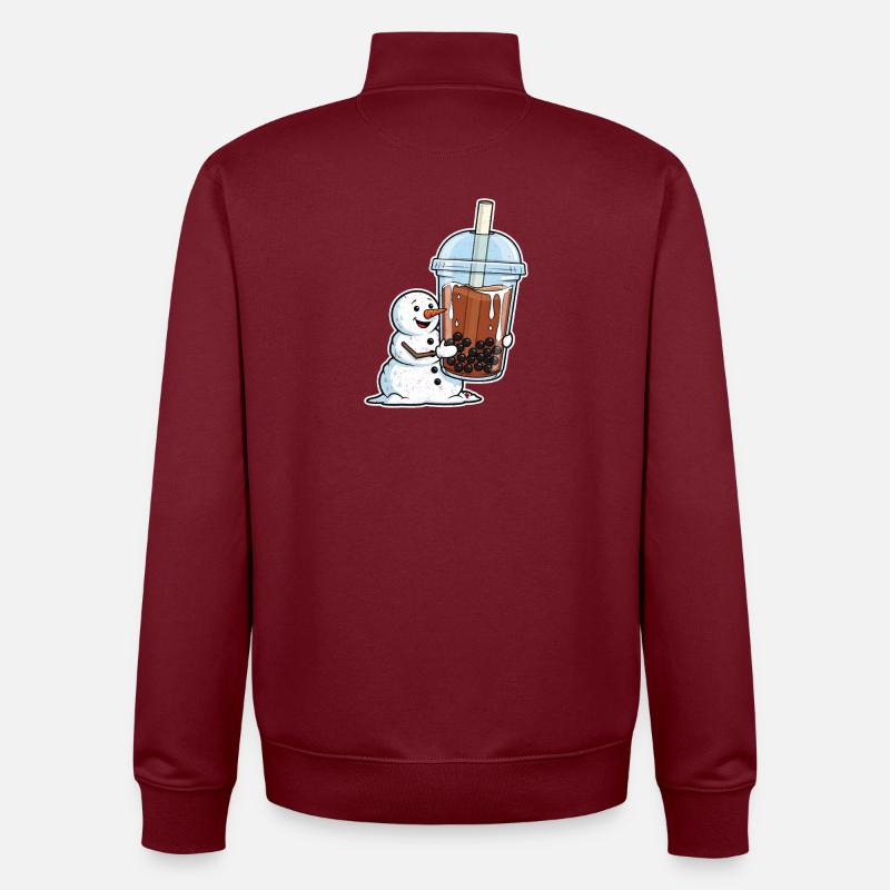 Snowman and Bubble Tea Mug - Unisex Organic Zip Sweatshirt by Stanley/Stella - burgundy