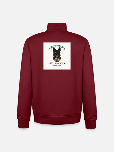 Stay Pawsitive Dog Coffee Motif - Unisex Organic Zip Sweatshirt by Stanley/Stella - burgundy