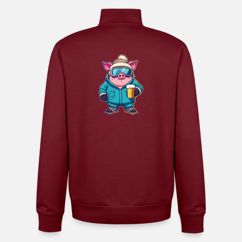 Sow Piglet Ski Goggles Skiing - Unisex Organic Zip Sweatshirt by Stanley/Stella - burgundy