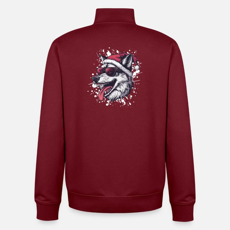Loup Noël Drôle - Sweat zippé unisexe en coton bio Stanley/Stella - bordeaux