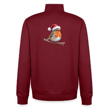 Robin Santa Hat on Branch - Unisex Organic Zip Sweatshirt by Stanley/Stella - burgundy - Back - AI Model Male 185 dark (185cm)