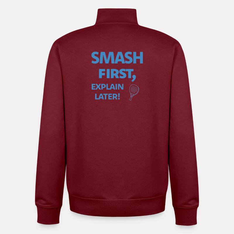 Smash First Explain Later Padel - Unisex Organic Zip Sweatshirt von Stanley/Stella - Burgunderrot