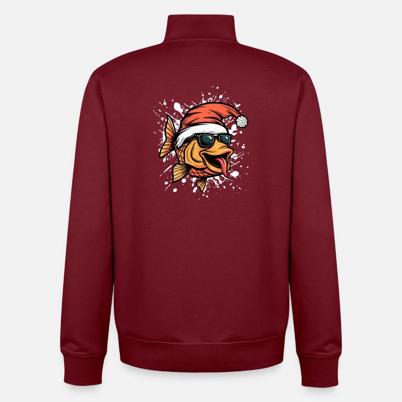 Poisson rouge Noël drôle - Sweat zippé unisexe en coton bio Stanley/Stella - bordeaux
