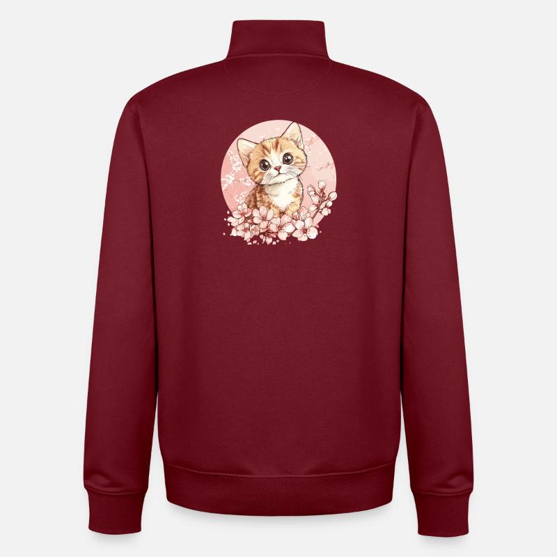 Kittens in the cherry blossom circle - Unisex Organic Zip Sweatshirt by Stanley/Stella - burgundy