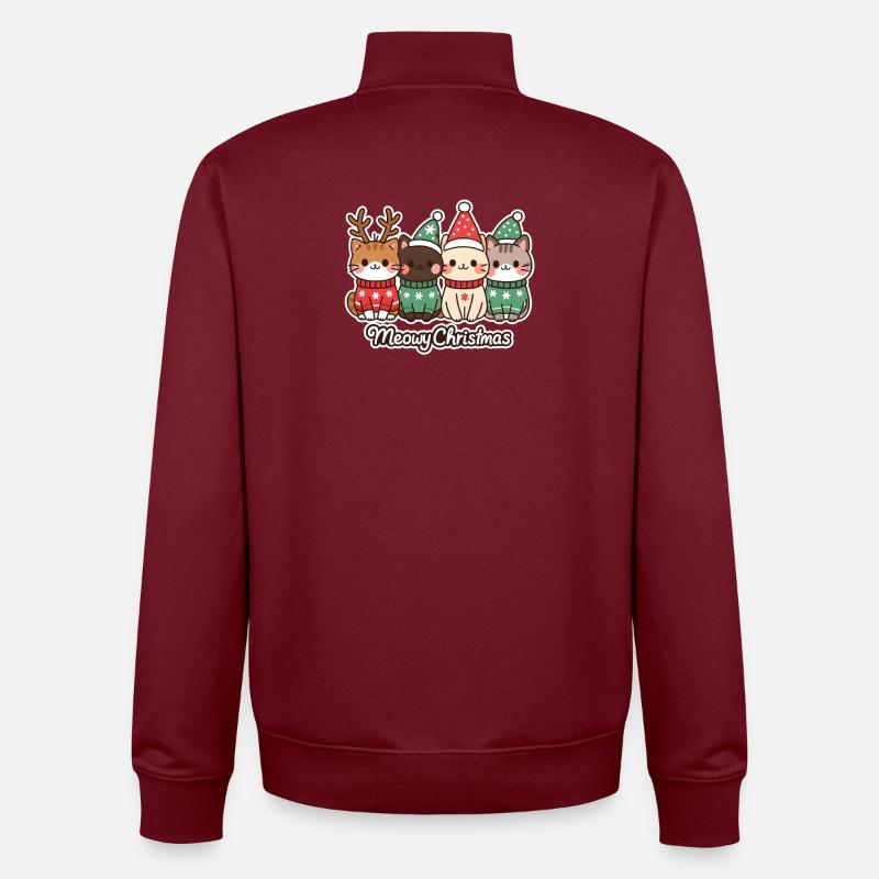 Meowy Christmas Cat Crew, Chatons - Sweat zippé unisexe en coton bio Stanley/Stella - bordeaux
