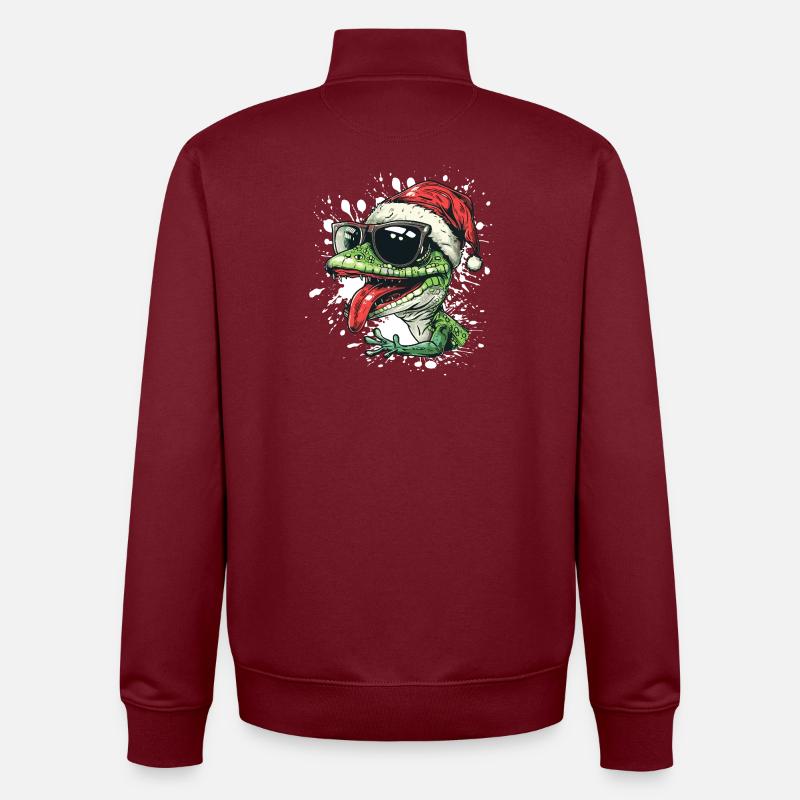 Lézard Noël Drôle Gecko - Sweat zippé unisexe en coton bio Stanley/Stella - bordeaux