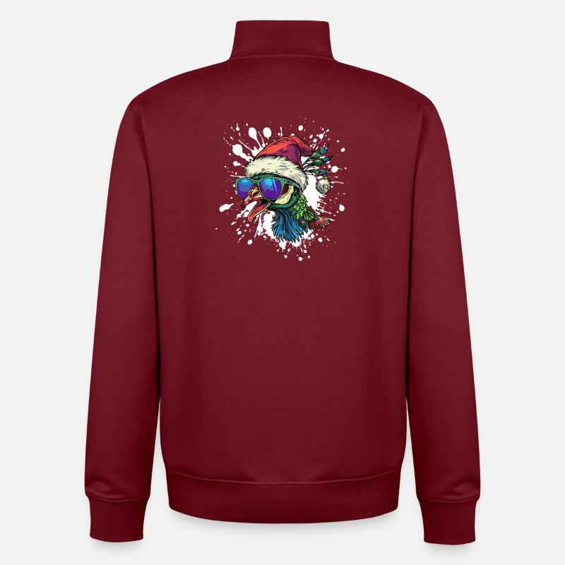 Paon oiseau Noël drôle - Sweat zippé unisexe en coton bio Stanley/Stella - bordeaux