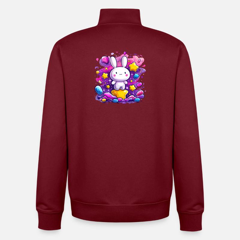 Lapin câlin dans la lueur étoilée - Sweat zippé unisexe en coton bio Stanley/Stella - bordeaux
