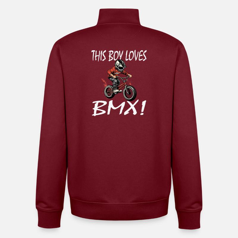 Un garçon aime le BMX - Sweat zippé unisexe en coton bio Stanley/Stella - bordeaux