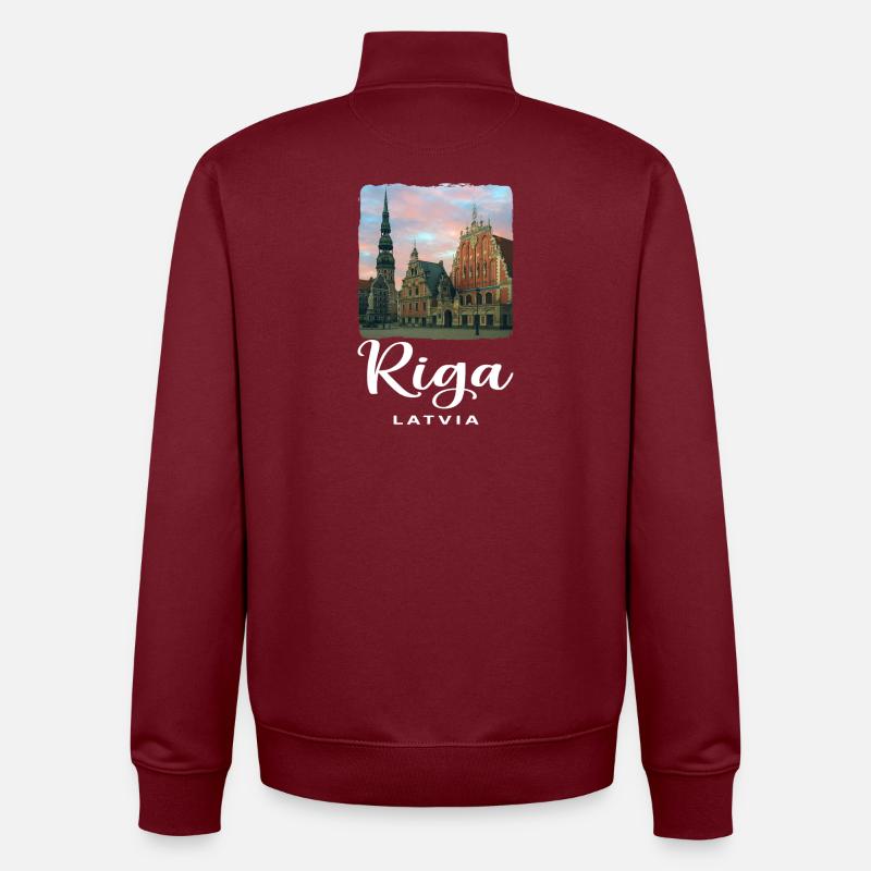Riga, Lithuania - Unisex Organic Zip Sweatshirt by Stanley/Stella - burgundy