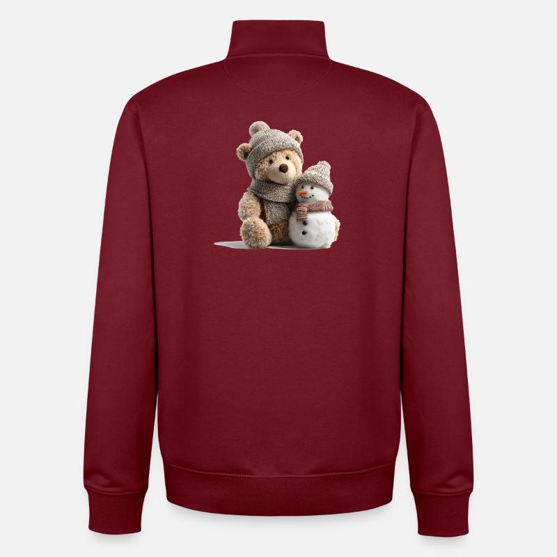 Winter Kuschelbär mit einem Schneemann - Unisex Organic Zip Sweatshirt von Stanley/Stella - Burgunderrot