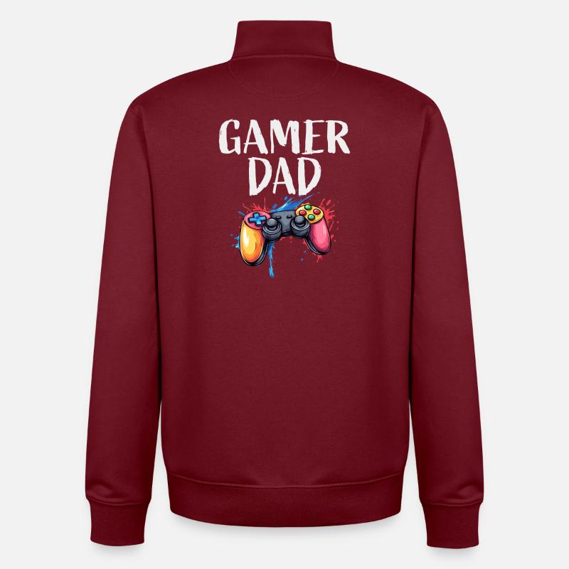 Gamer Dad Controller Splash - Unisex Organic Zip Sweatshirt by Stanley/Stella - burgundy