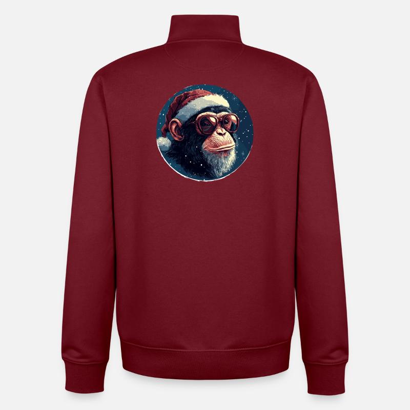 Noël singe avec des lunettes - Sweat zippé unisexe en coton bio Stanley/Stella - bordeaux