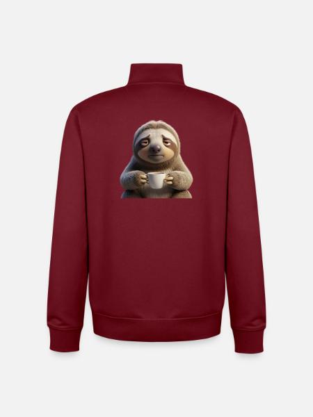 Funny tired sloth with coffee - Unisex Organic Zip Sweatshirt by Stanley/Stella - burgundy