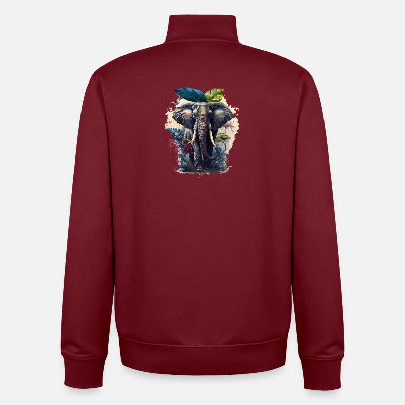 Farbenprächtiger Elefanten-Dschungel-Print - Unisex Organic Zip Sweatshirt von Stanley/Stella - Burgunderrot