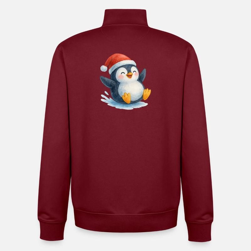 Le Pingouin de Noël dans le style aquarelle - Sweat zippé unisexe en coton bio Stanley/Stella - bordeaux