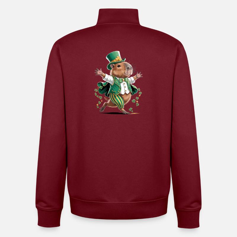 Imprimé festif de hamster leprechaun - Sweat zippé unisexe en coton bio Stanley/Stella - bordeaux