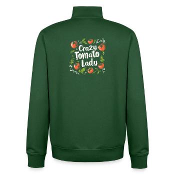 La Dame Folle des Tomates – Conception drôle de jardin de tomates - Sweat zippé unisexe en coton bio Stanley/Stella - vert bouteille - Dos - AI Model Male 185 dark (185cm)