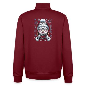  Winter Schneemann Mädchen mit Leopardenmuster - Unisex Organic Zip Sweatshirt von Stanley/Stella - Burgunderrot - Hinten - AI Model Male 185 dark (185cm)