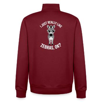 Zebra Spruch Lustiges Zebra Geschenk - Unisex Organic Zip Sweatshirt von Stanley/Stella - Burgunderrot - Hinten - AI Model Male 185 dark (185cm)