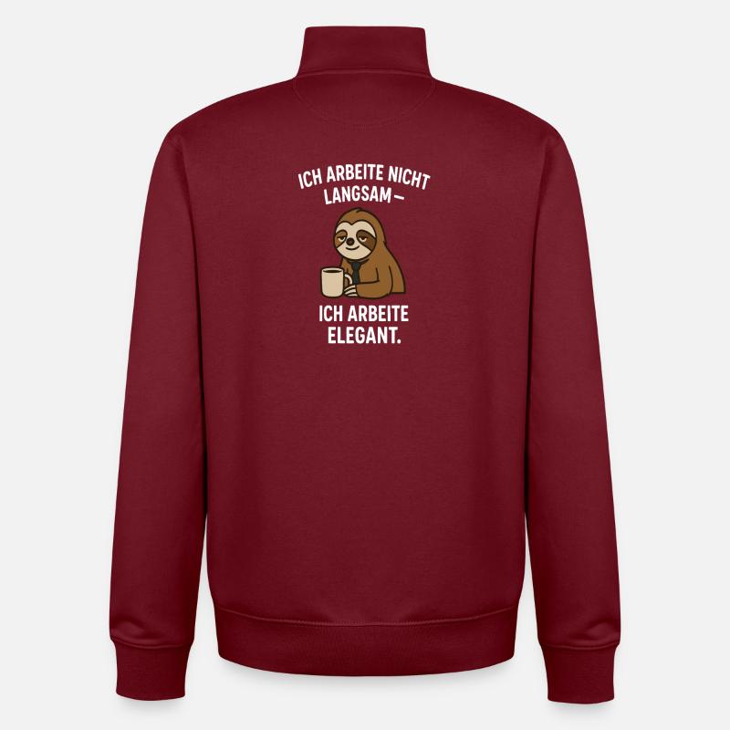 Elegant sloth with coffee - slogan - Unisex Organic Zip Sweatshirt by Stanley/Stella - burgundy
