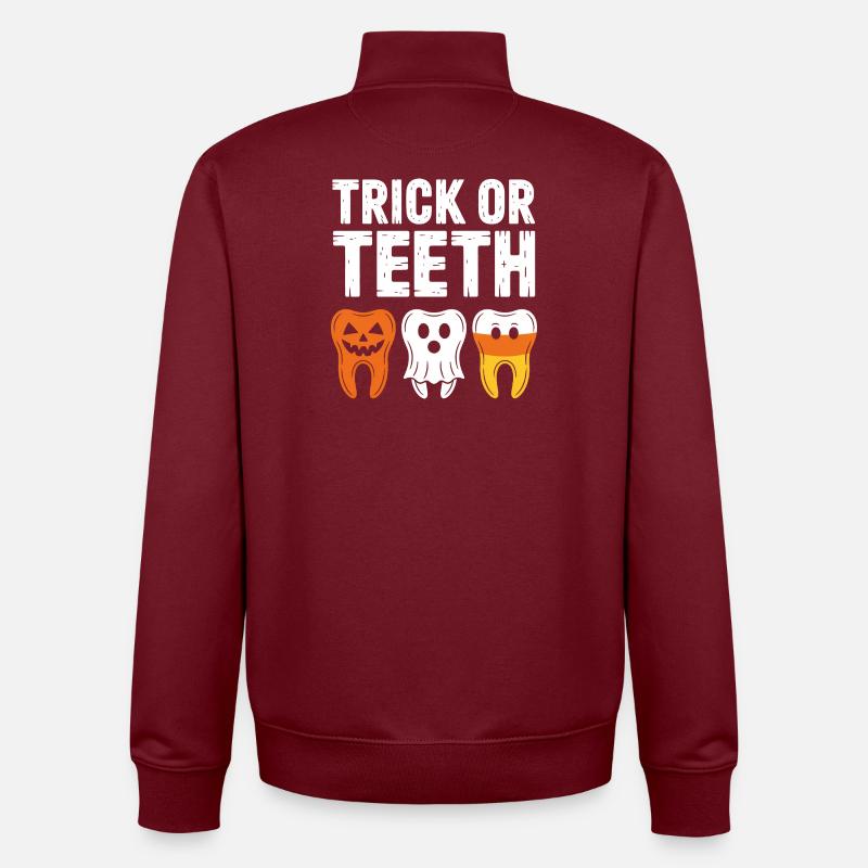 Trick oder Teeth: Halloween Teeth Trio - Unisex Organic Zip Sweatshirt von Stanley/Stella - Burgunderrot