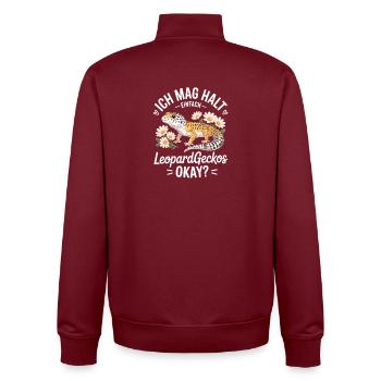 LeopardGecko Floral Motif - Unisex Organic Zip Sweatshirt by Stanley/Stella - burgundy - Back - AI Model Male 185 dark (185cm)