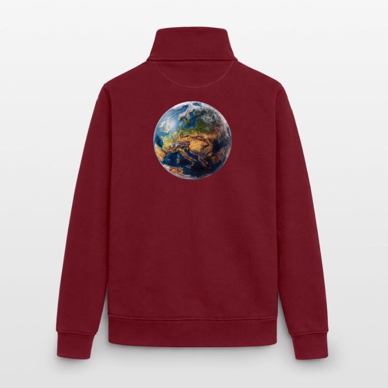 Conception du globe : paysage Europe-Asie Sweat zippé unisexe en coton bio Stanley/Stella