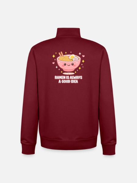 Ramen Noodles Kawaii Anime - Unisex Organic Zip Sweatshirt by Stanley/Stella - burgundy