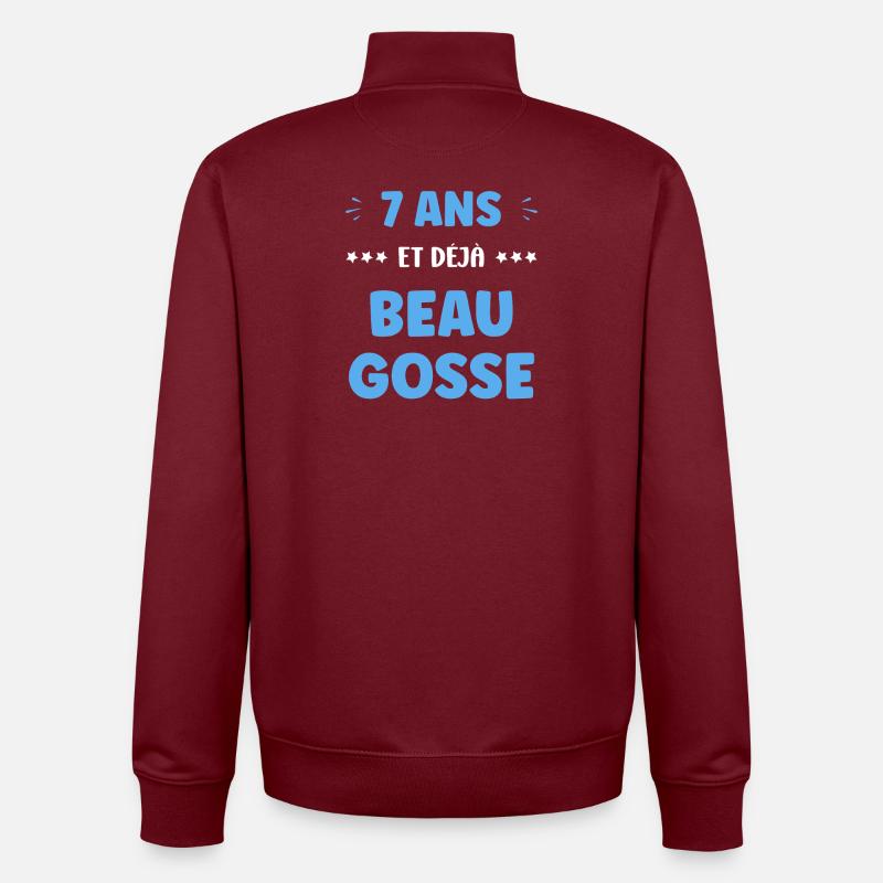 7 years old already handsome kid - Unisex Organic Zip Sweatshirt by Stanley/Stella - burgundy