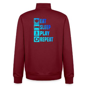 Modernes Floorball Artwork - Unisex Organic Zip Sweatshirt von Stanley/Stella - Burgunderrot - Hinten - AI Model Male 185 dark (185cm)