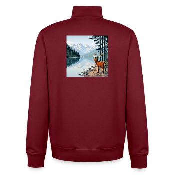 Hirsch am Bergsee - Unisex Organic Zip Sweatshirt von Stanley/Stella - Burgunderrot - Hinten - AI Model Male 185 dark (185cm)