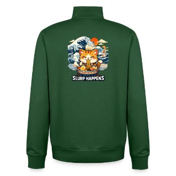Ramen Neko Great Wave - Unisex Organic Zip Sweatshirt by Stanley/Stella - bottle green - Back - AI Model Male 185 dark (185cm)
