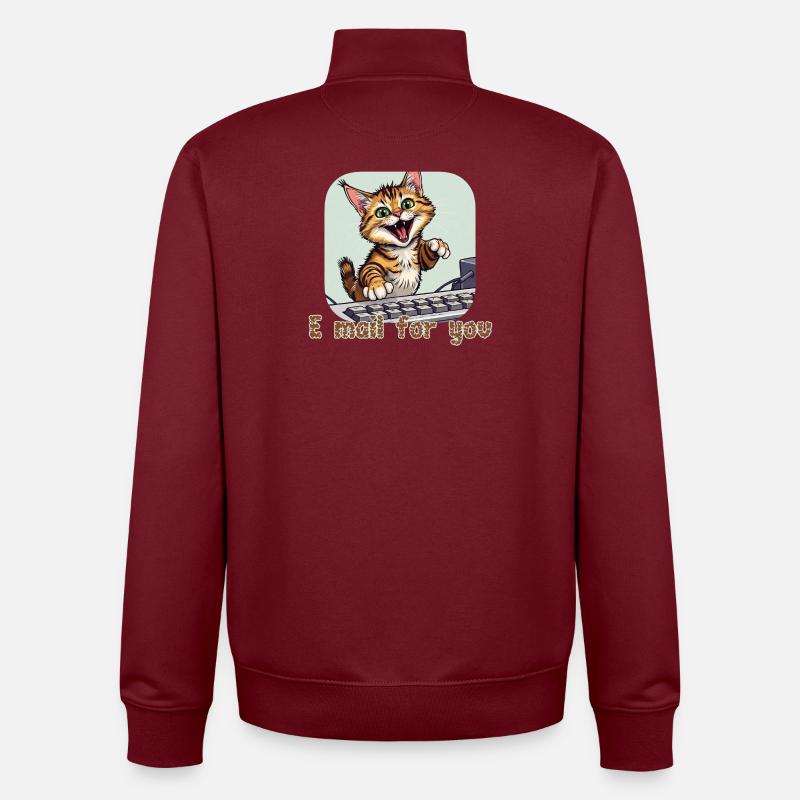 Katzenkomposition: Mailkätzchen am PC - Unisex Organic Zip Sweatshirt von Stanley/Stella - Burgunderrot