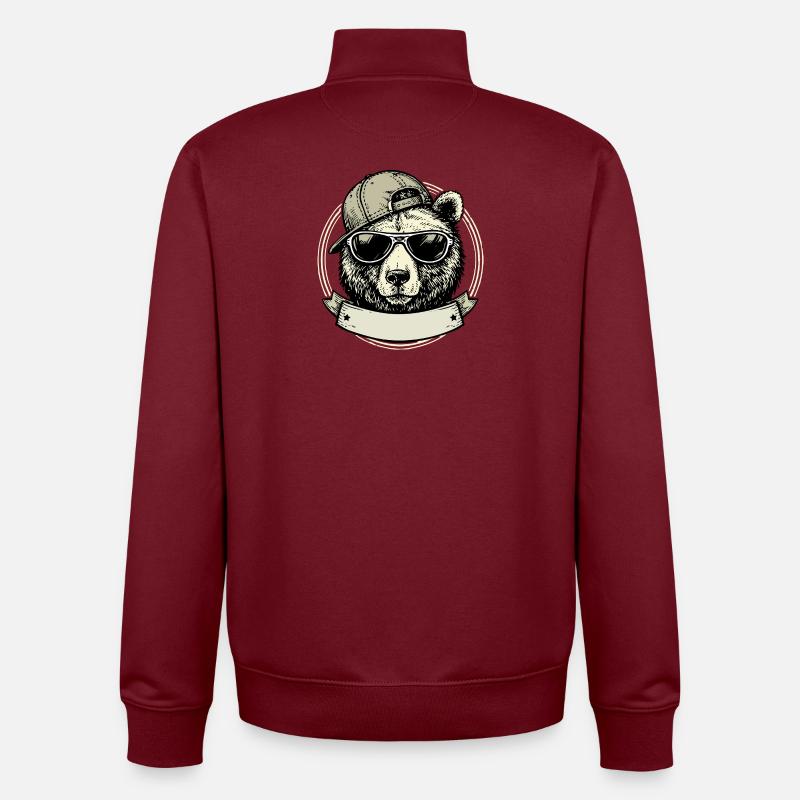Bear with retro sunglasses - Unisex Organic Zip Sweatshirt by Stanley/Stella - burgundy