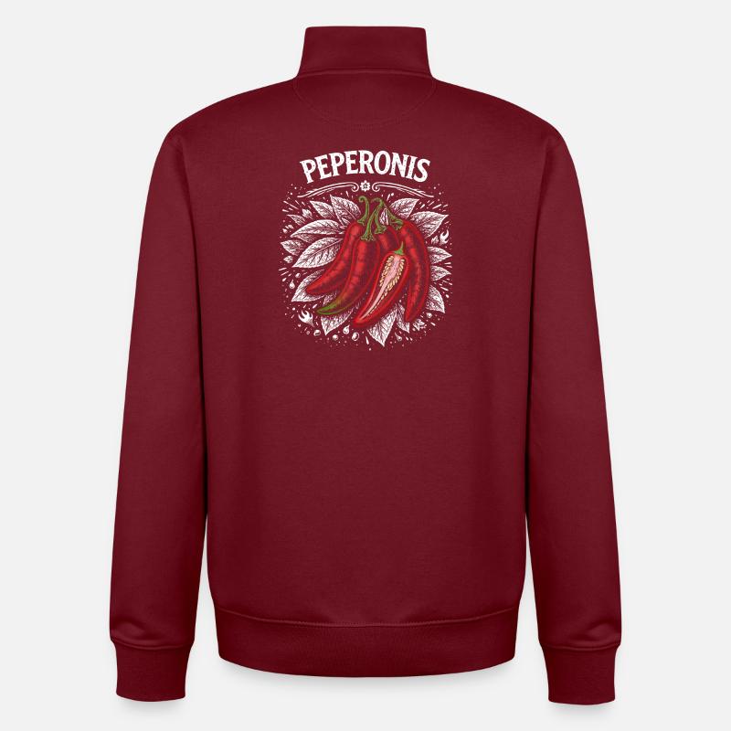 Pepperoni Burning Leaf Design - Unisex Organic Zip Sweatshirt by Stanley/Stella - burgundy