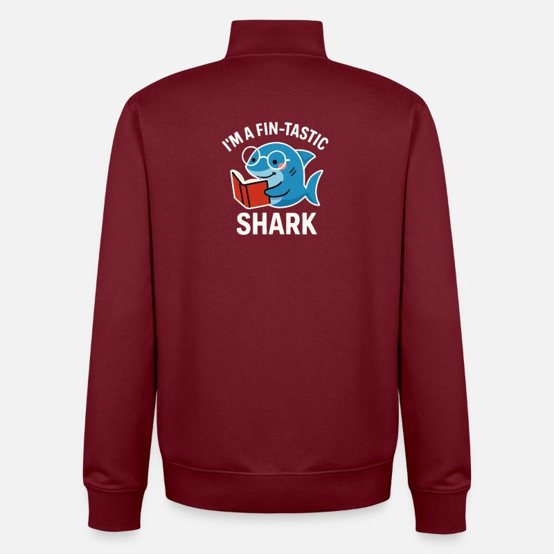 Fin-Tastic Shark lit un livre - Sweat zippé unisexe en coton bio Stanley/Stella - bordeaux