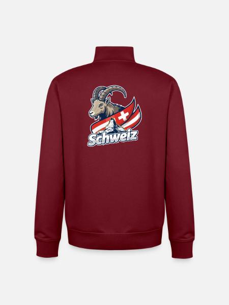 Alpine Ibex with Swiss flag - Unisex Organic Zip Sweatshirt by Stanley/Stella - burgundy