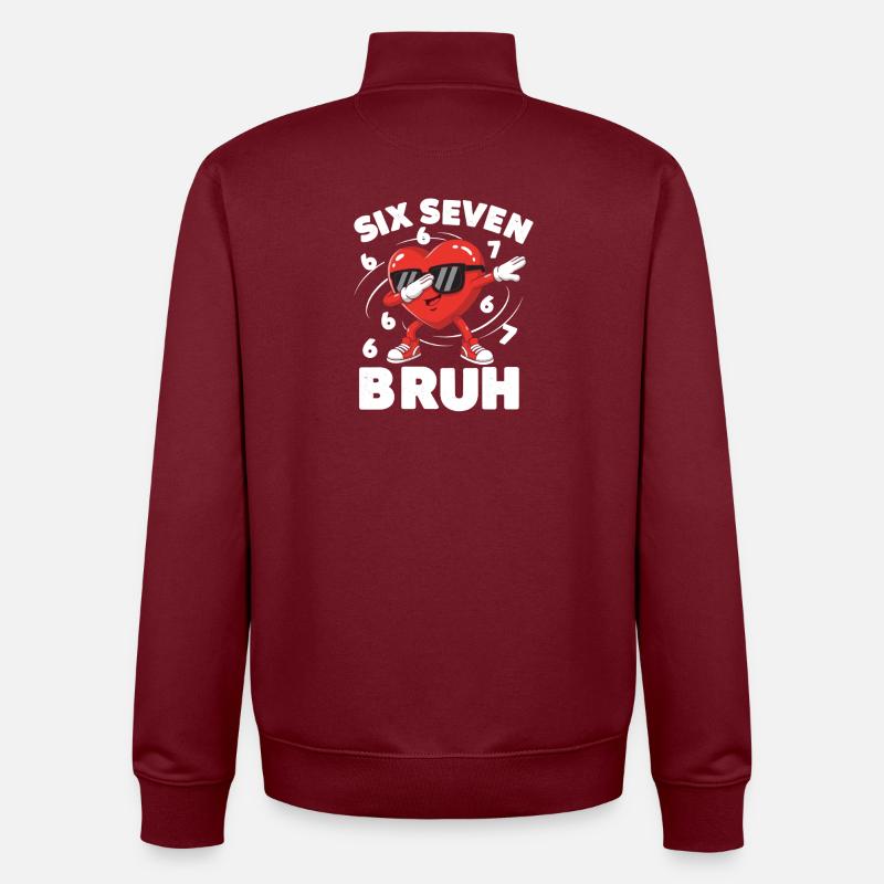 Six Seven Bruh Heart Cartoon - Sweat zippé unisexe en coton bio Stanley/Stella - bordeaux